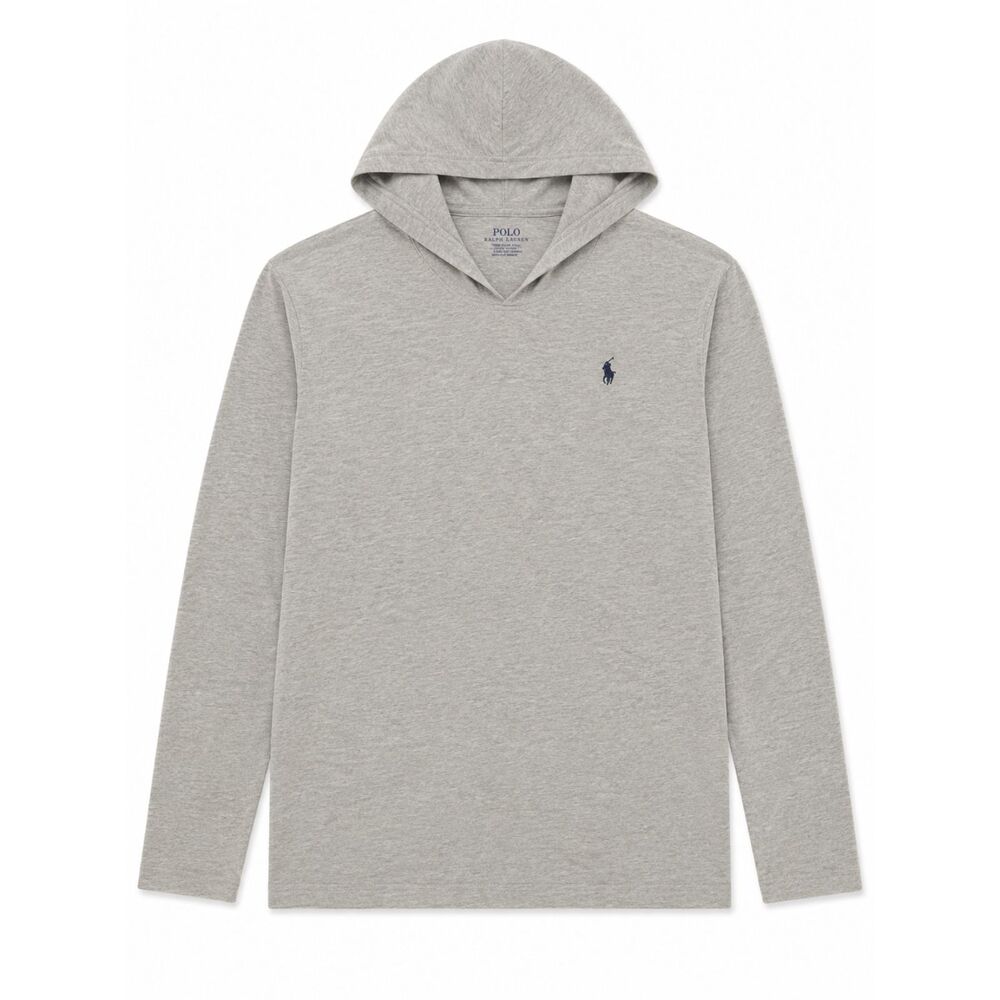 Polo Ralph Lauren Mens Gray Hooded Long Sleeve T Shirt Lightweight Hoodie